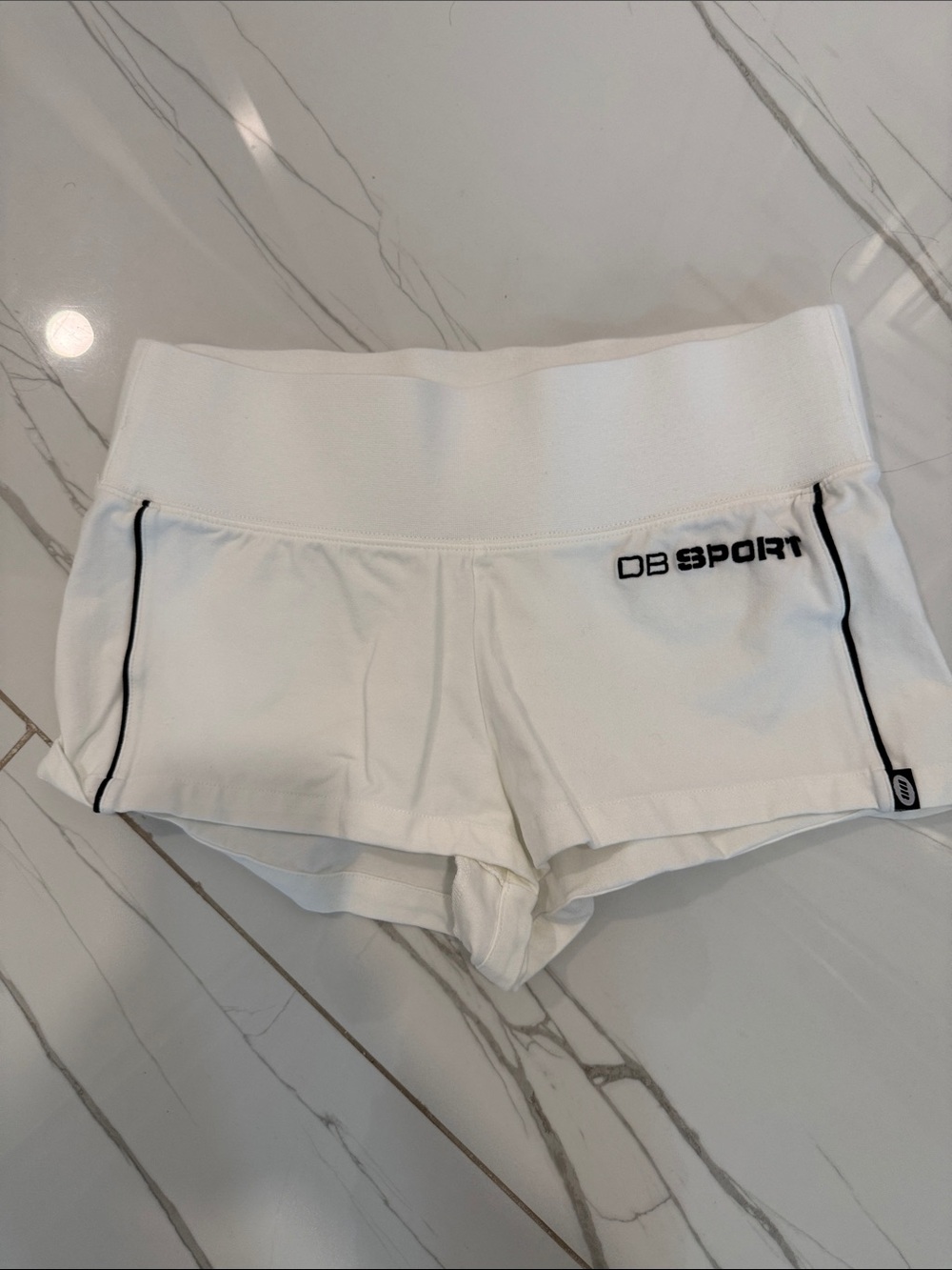 DB Sport Women's White Athletic Shorts with Black Piping Accent